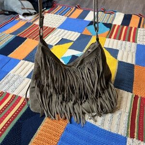 Fringed Olive Suede Crossbody Bag